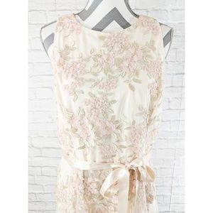 tahari embroidered floral ribbon dress